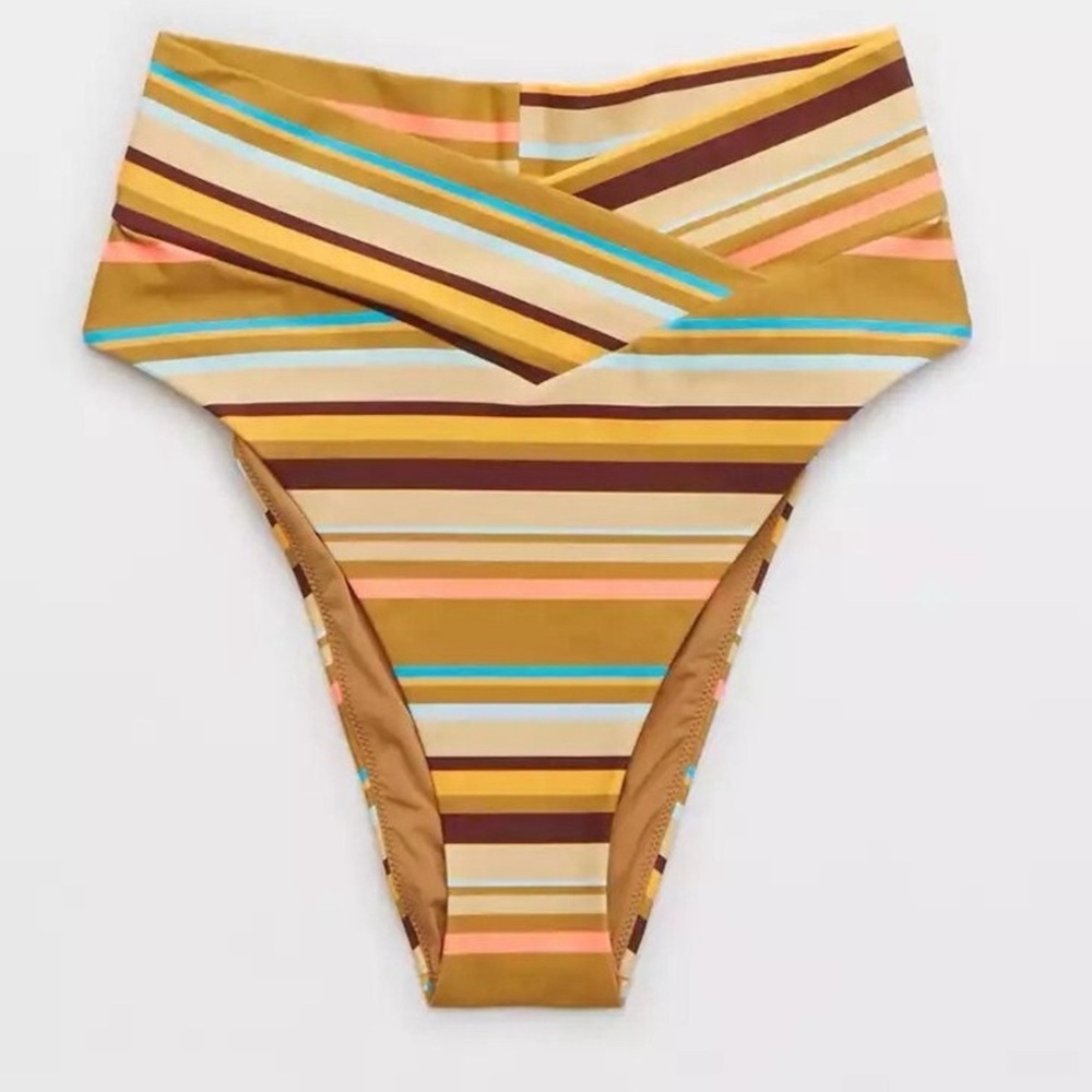 NWT Aerie Crossover High Cut Cheeky Striped Bikini Bottoms
